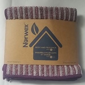 - Bath and face towels gray and purple strip…